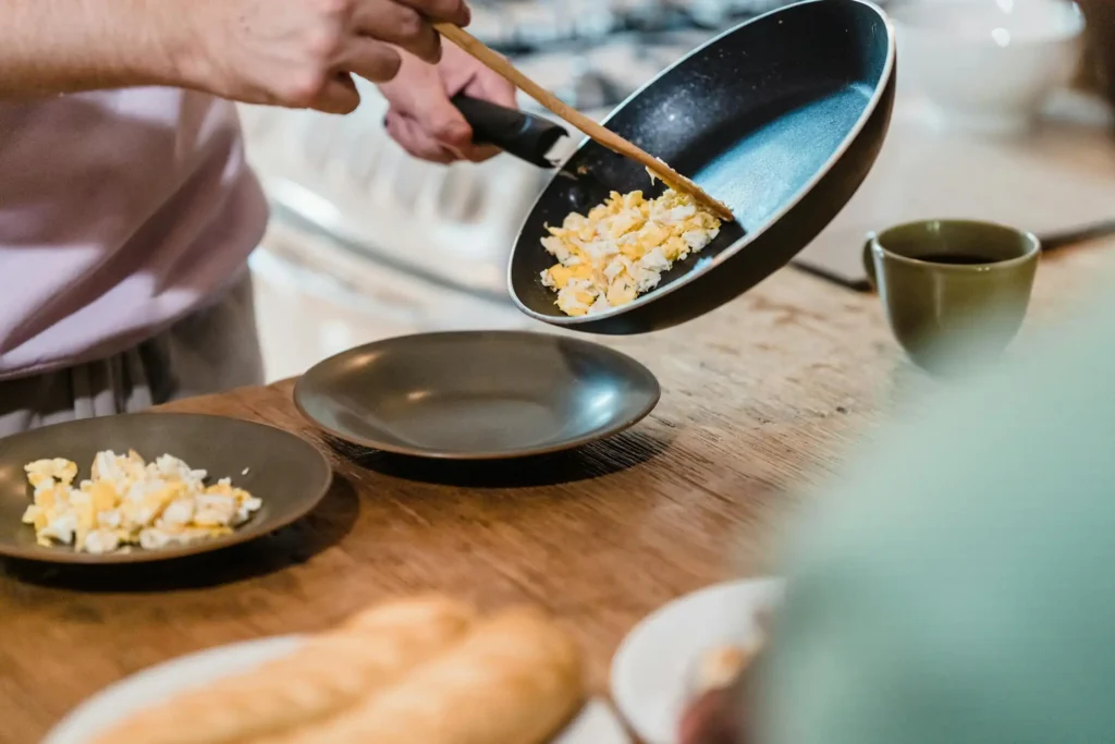 Soft, fluffy scrambled eggs providing a vitamin-rich breakfast option for a 10-month-old.